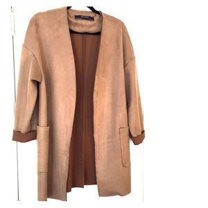Zara Brown Faux Suede Oversized Jacket - Size XS